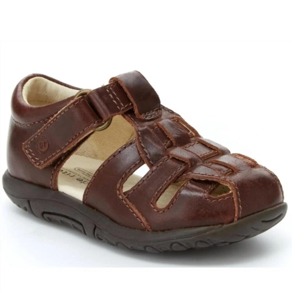 Stride Rite Harper Boys Basket Weave Brown Summer Leather Sandals Sz 5 Toddler